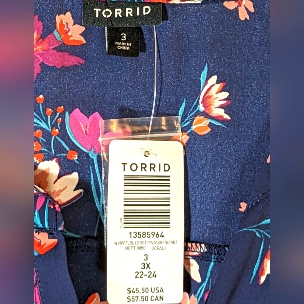 New With Tags Torrid Georgette Pintuck Button-Front Blue Floral Blouse Size 3X - Picture 8 of 13
